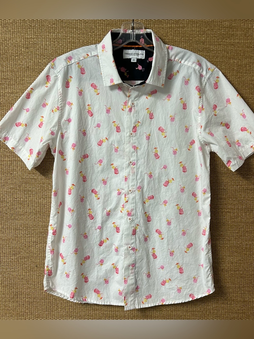 Thomas Sterling Shirt Men’s Medium White with Pink Cocktails